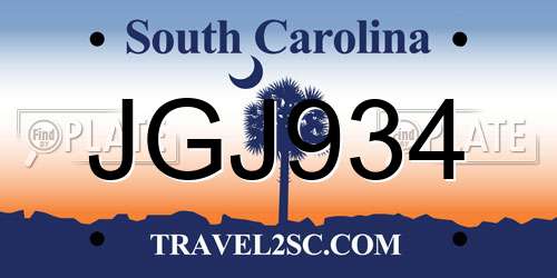 JGJ934 South Carolina License Plate