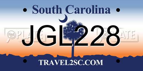 JGL228 South Carolina License Plate