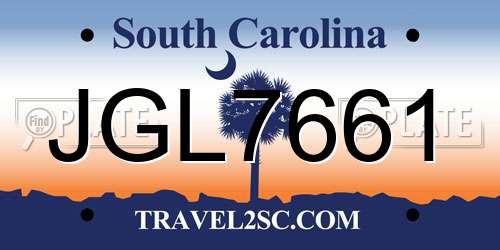 JGL7661 South Carolina License Plate