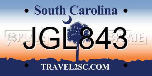 JGL843 South Carolina License Plate