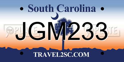 JGM233 South Carolina License Plate
