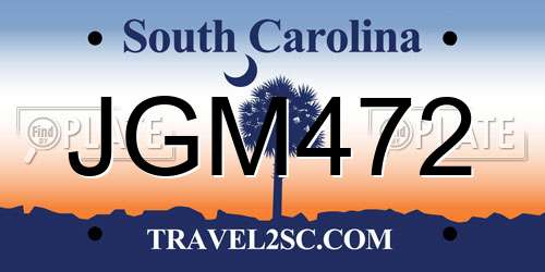 JGM472 South Carolina License Plate