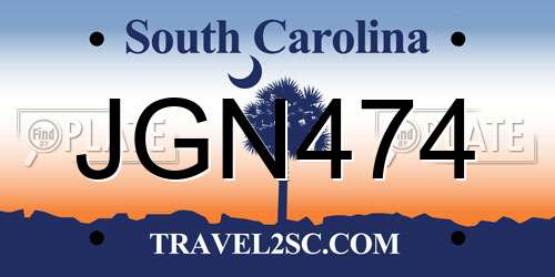 JGN474 South Carolina License Plate