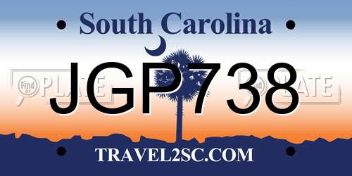 JGP738 South Carolina License Plate
