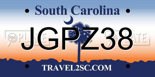 JGPZ38 South Carolina License Plate