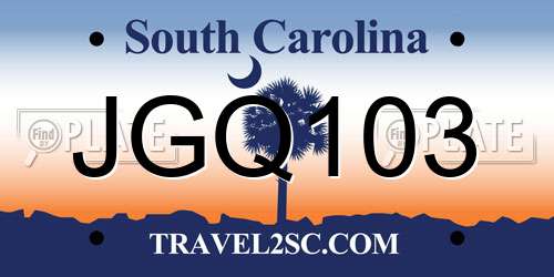 JGQ103 South Carolina License Plate