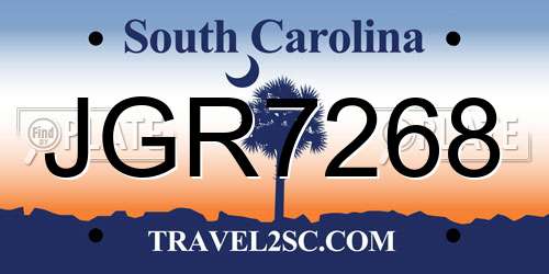 JGR7268 South Carolina License Plate