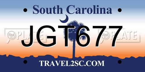 JGT677 South Carolina License Plate
