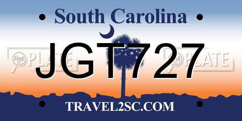JGT727 South Carolina License Plate