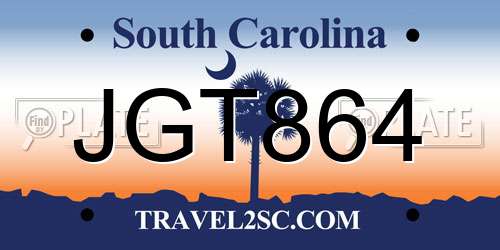 JGT864 South Carolina License Plate