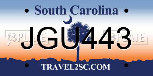 JGU443 South Carolina License Plate