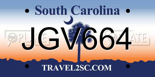 JGV664 South Carolina License Plate