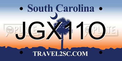 JGX11O South Carolina License Plate