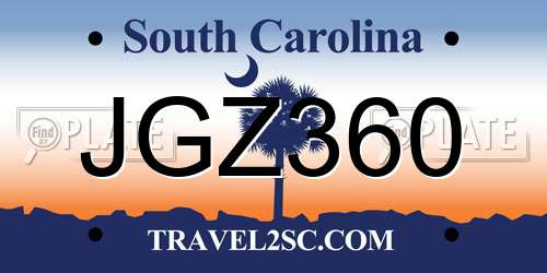 JGZ360 South Carolina License Plate