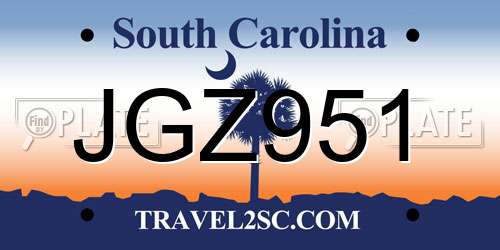 JGZ951 South Carolina License Plate