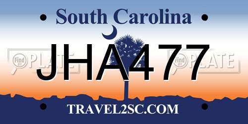 JHA477 South Carolina License Plate