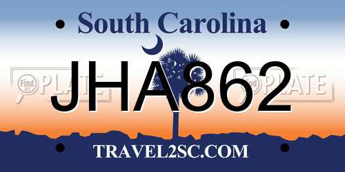JHA862 South Carolina License Plate