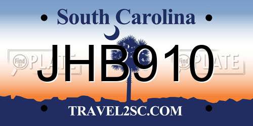 JHB910 South Carolina License Plate