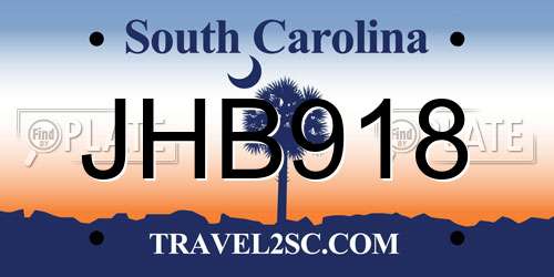 JHB918 South Carolina License Plate