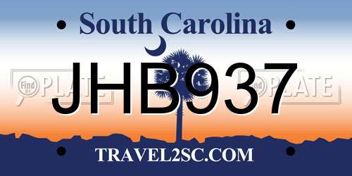 JHB937 South Carolina License Plate