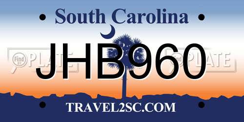 JHB960 South Carolina License Plate