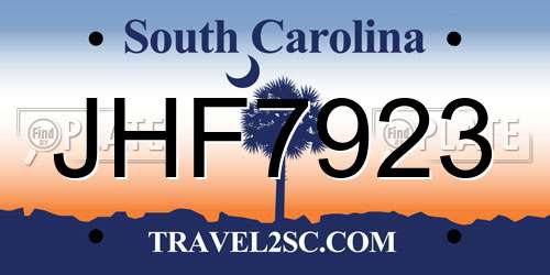 JHF7923 South Carolina License Plate