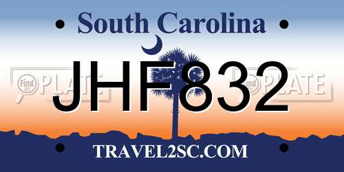 JHF832 South Carolina License Plate