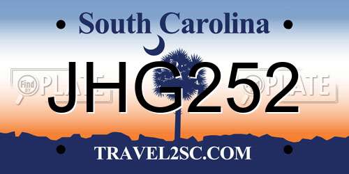 JHG252 South Carolina License Plate