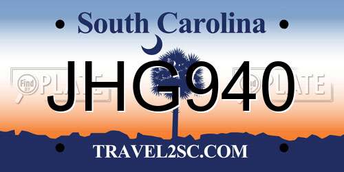 JHG940 South Carolina License Plate
