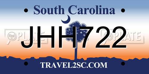 JHH722 South Carolina License Plate