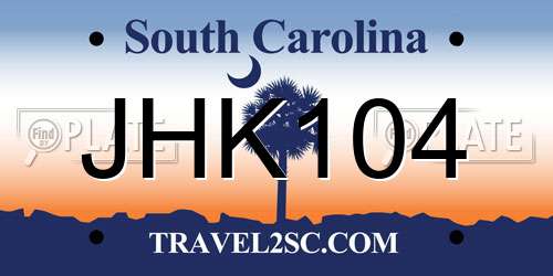 JHK104 South Carolina License Plate