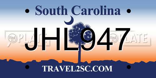 JHL947 South Carolina License Plate