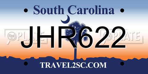 JHR622 South Carolina License Plate