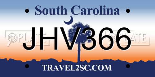 JHV366 South Carolina License Plate