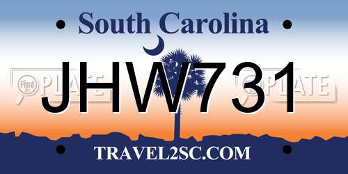JHW731 South Carolina License Plate