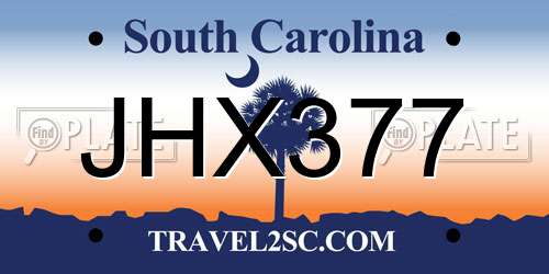 JHX377 South Carolina License Plate