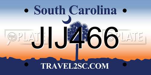 JIJ466 South Carolina License Plate