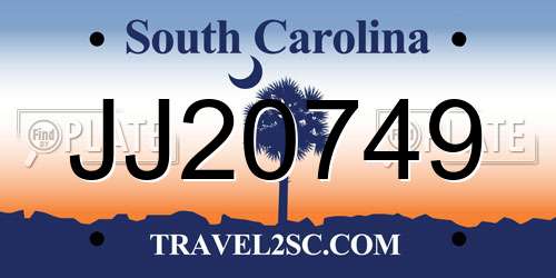 JJ20749 South Carolina License Plate