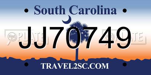 JJ70749 South Carolina License Plate