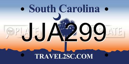 JJA299 South Carolina License Plate