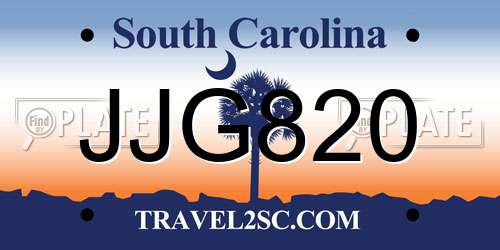 JJG820 South Carolina License Plate