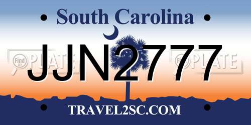 JJN2777 South Carolina License Plate