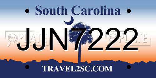 JJN7222 South Carolina License Plate