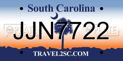 JJN7722 South Carolina License Plate
