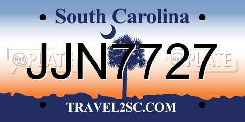 JJN7727 South Carolina License Plate