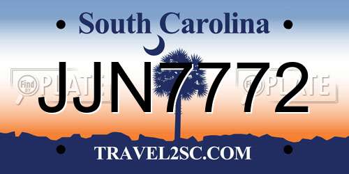 JJN7772 South Carolina License Plate
