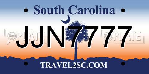 JJN7777 South Carolina License Plate