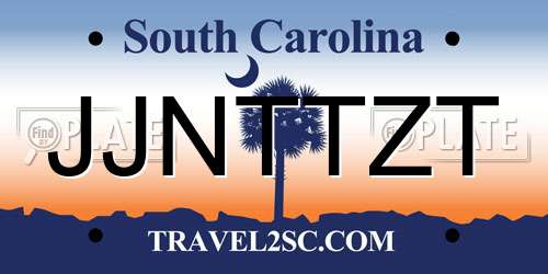 JJNTTZT South Carolina License Plate