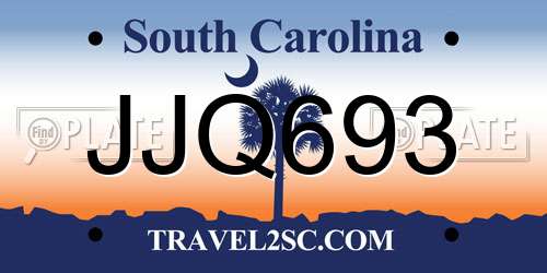 JJQ693 South Carolina License Plate