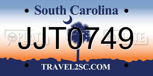 JJT0749 South Carolina License Plate